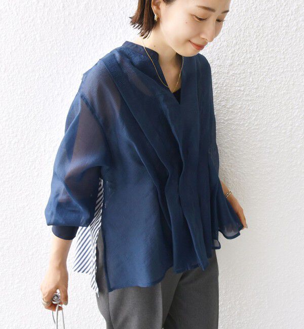 SHIPS for women「【WEB限定】〈手洗い可能〉異素材 ウエスト タック ブラウス」|シャツ・ブラウス|