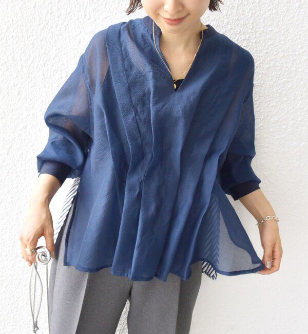 SHIPS for women「【WEB限定】〈手洗い可能〉異素材 ウエスト タック ブラウス」|シャツ・ブラウス|