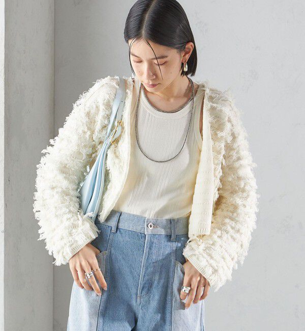 SHIPS for women「〈手洗い可能〉ギマ フリンジ ショート カーディガン」|カーディガン|