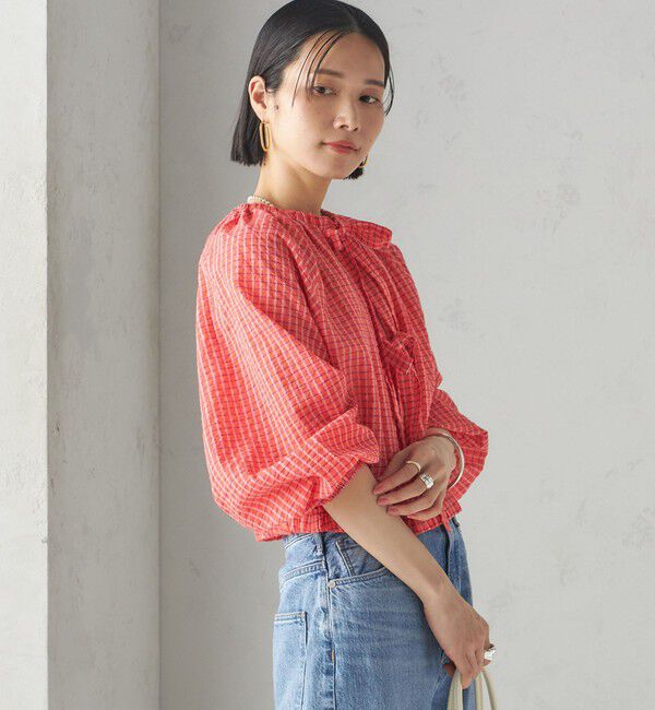 SHIPS for women「〈手洗い可能〉DEVEAUX サッカー チェック リボン ブラウス」|シャツ・ブラウス|