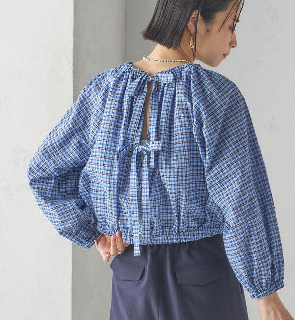 SHIPS for women「〈手洗い可能〉DEVEAUX サッカー チェック リボン ブラウス」|シャツ・ブラウス|ブルー