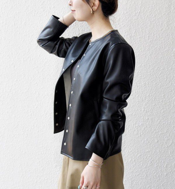 SHIPS any「SHIPS any: コンパクト ドット スナップ カーディガン ジャケット」|ノーカラージャケット|