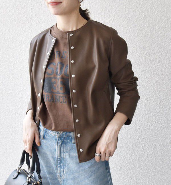 SHIPS any「SHIPS any: コンパクト ドット スナップ カーディガン ジャケット」|ノーカラージャケット|