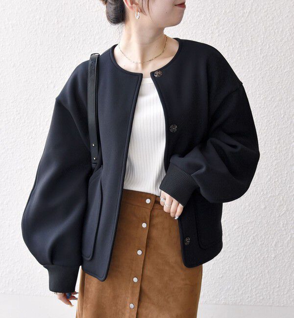 SHIPS any「SHIPS any:〈洗濯機可能〉ダンボール ノーカラー コンパクト ブルゾン」|ブルゾン・スタジャン|