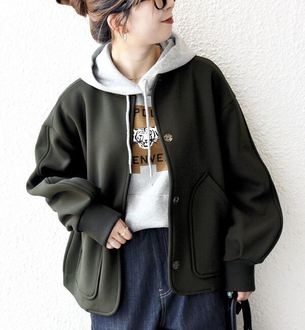 SHIPS any「SHIPS any:〈洗濯機可能〉ダンボール ノーカラー コンパクト ブルゾン」|ブルゾン・スタジャン|オリーブ