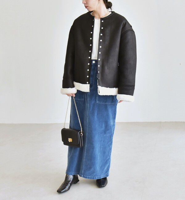 quaranciel「quaranciel: ムートンライク ボア ボンディング ノーカラー スナップ ブルゾン」|その他|