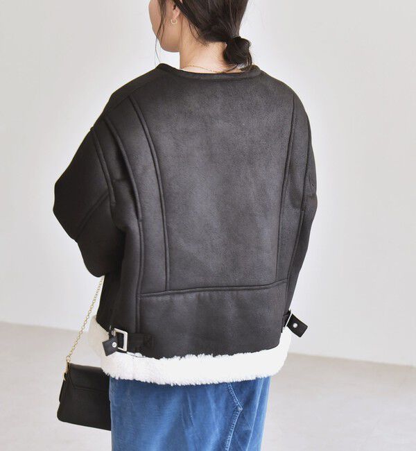 quaranciel「quaranciel: ムートンライク ボア ボンディング ノーカラー スナップ ブルゾン」|その他|