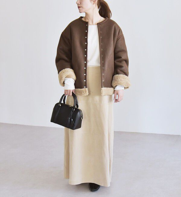 quaranciel「quaranciel: ムートンライク ボア ボンディング ノーカラー スナップ ブルゾン」|その他|