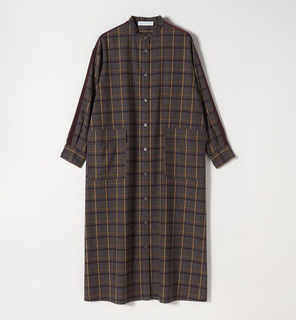 quaranciel「quaranciel: バンドカラー ライン チェック ポケット シャツ ワンピース」|ワンピース|