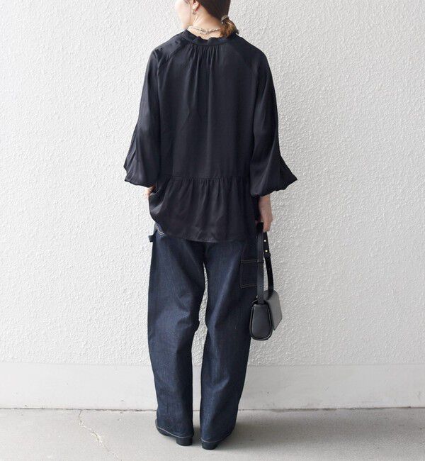 SHIPS any「SHIPS any:〈洗濯機可能〉サテン 刺繍 スキッパー ペプラム ブラウス」|シャツ・ブラウス|