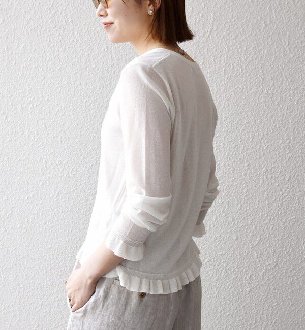 SHIPS any「SHIPS any:〈手洗い可能〉コットン ミックス シアー フリル カーディガン」|カーディガン|