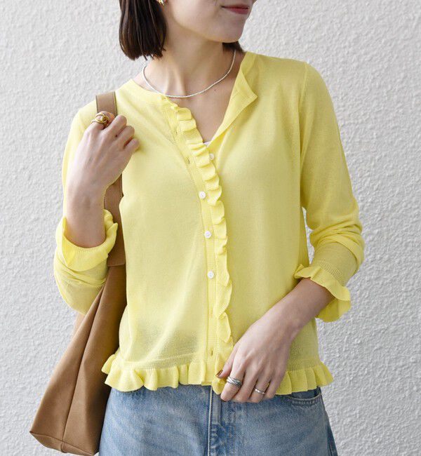 SHIPS any「SHIPS any:〈手洗い可能〉コットン ミックス シアー フリル カーディガン」|カーディガン|