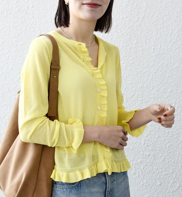 SHIPS any「SHIPS any:〈手洗い可能〉コットン ミックス シアー フリル カーディガン」|カーディガン|