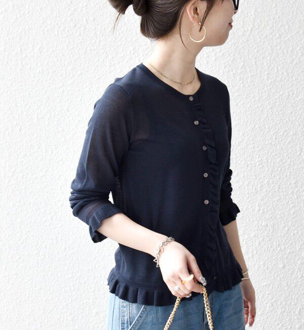 SHIPS any「SHIPS any:〈手洗い可能〉コットン ミックス シアー フリル カーディガン」|カーディガン|