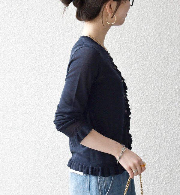 SHIPS any「SHIPS any:〈手洗い可能〉コットン ミックス シアー フリル カーディガン」|カーディガン|