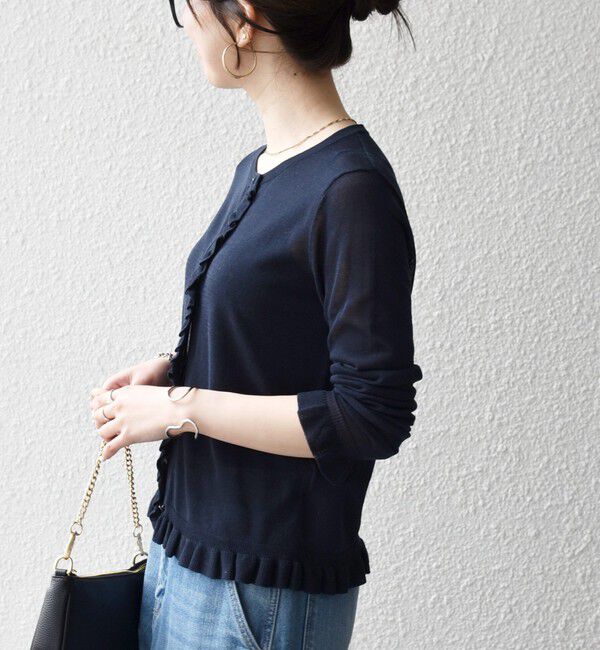 SHIPS any「SHIPS any:〈手洗い可能〉コットン ミックス シアー フリル カーディガン」|カーディガン|