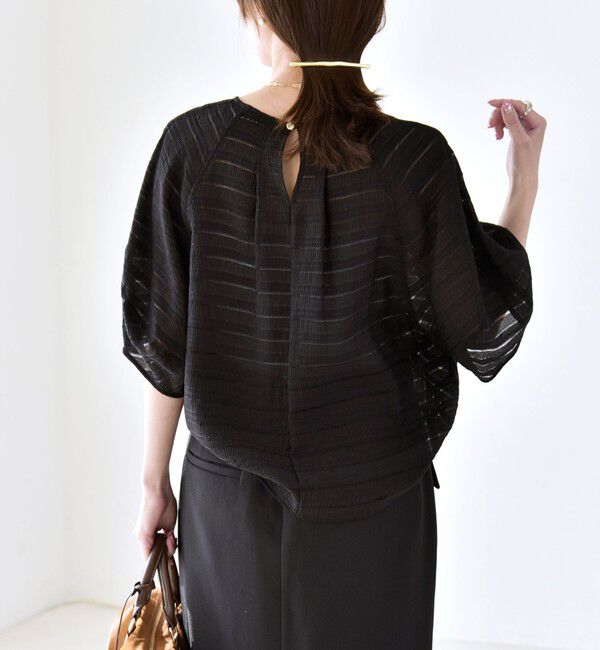 quaranciel「quaranciel:〈洗濯機可能〉ジャガード ボーダー シアー ブラウス」|シャツ・ブラウス|ブラック