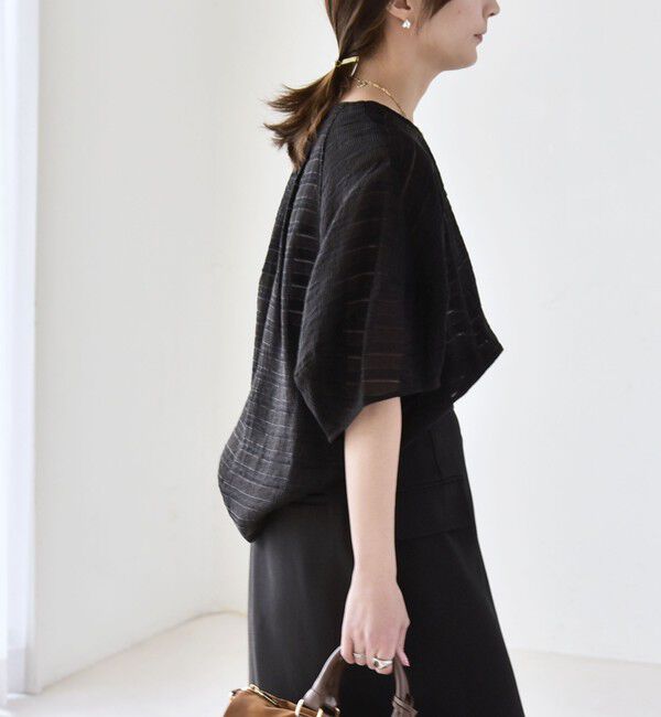 quaranciel「quaranciel:〈洗濯機可能〉ジャガード ボーダー シアー ブラウス」|シャツ・ブラウス|