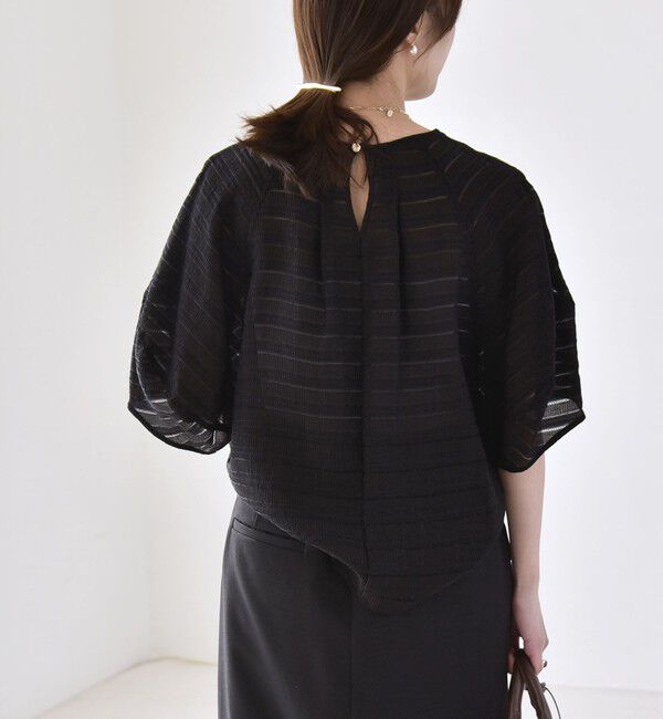 quaranciel「quaranciel:〈洗濯機可能〉ジャガード ボーダー シアー ブラウス」|シャツ・ブラウス|