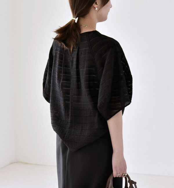 quaranciel「quaranciel:〈洗濯機可能〉ジャガード ボーダー シアー ブラウス」|シャツ・ブラウス|