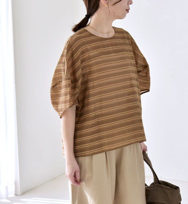 quaranciel「quaranciel:〈洗濯機可能〉ジャガード ボーダー シアー ブラウス」|シャツ・ブラウス|