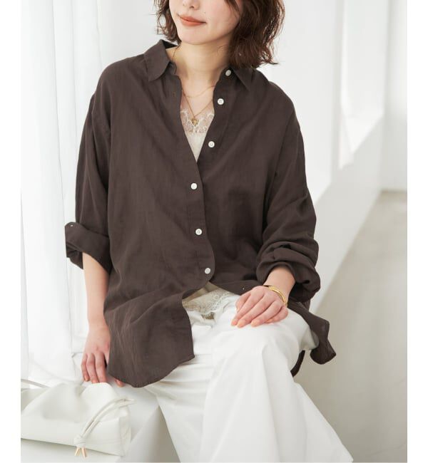SLOBE IENA「《追加》リネンコットンレギュラーシャツ」|シャツ・ブラウス|ブラウン