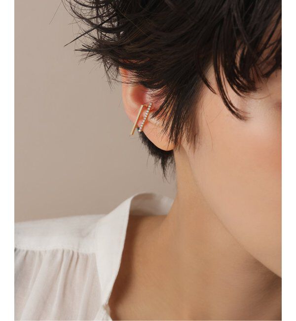 Lilas by Spick&Span「ダイヤダブルバーイヤーカフ K10(片耳)」|イヤーカフ|ゴールド