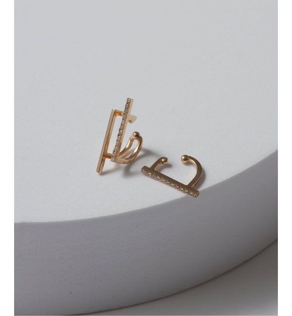 Lilas by Spick&Span「ダイヤダブルバーイヤーカフ K10(片耳)」|イヤーカフ|