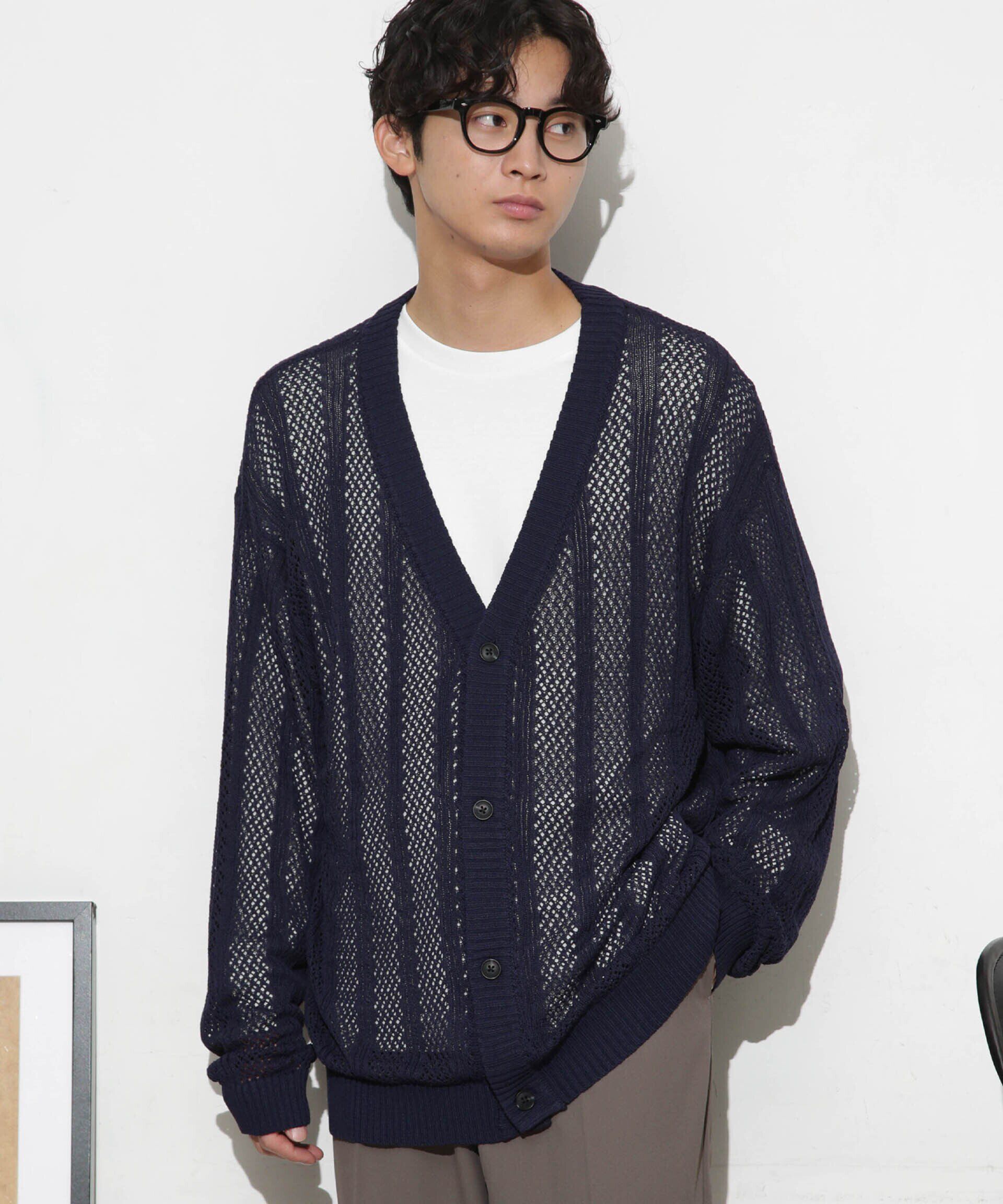 nano･universe「透かし編みワイドカーディガン」|ニット・セーター|