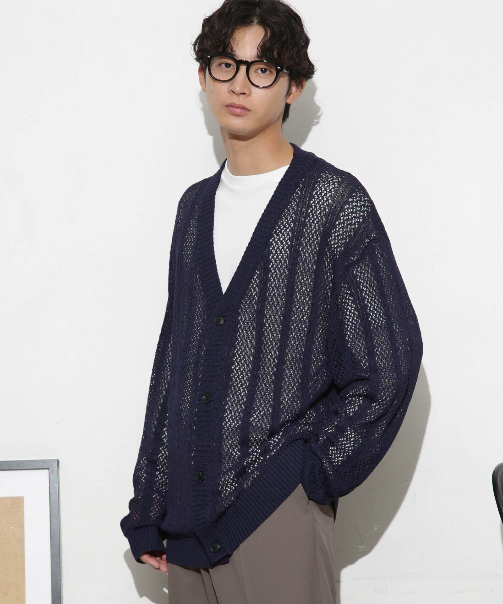 nano･universe「透かし編みワイドカーディガン」|ニット・セーター|