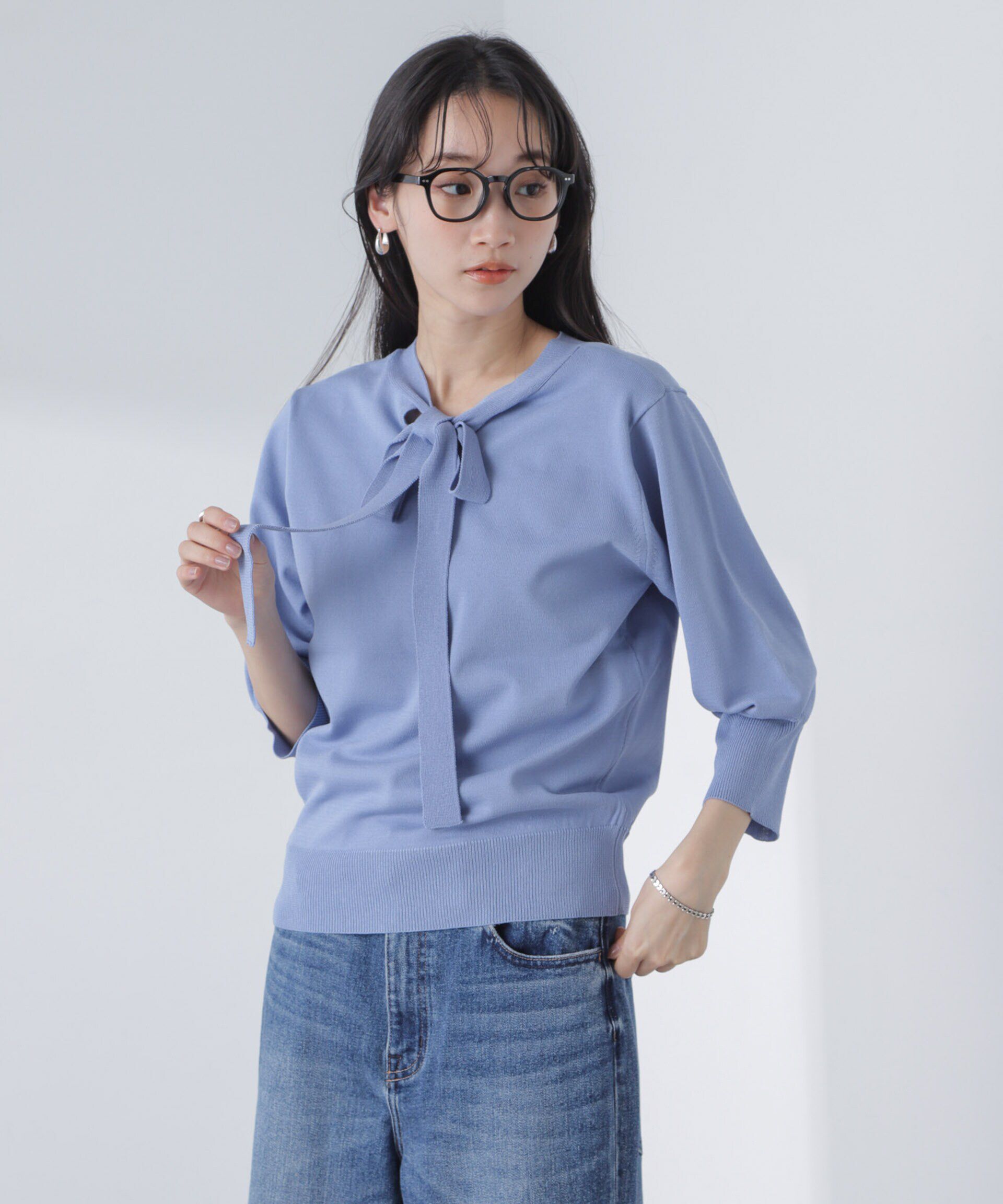 nano･universe「前後2wayボータイ半袖サマーニット」|ニット・セーター|