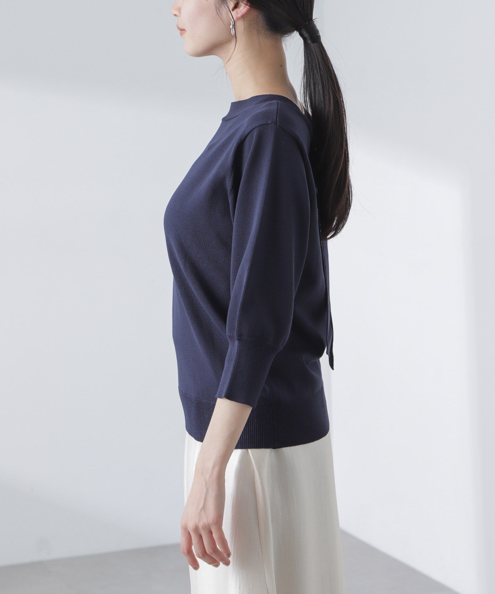 nano･universe「前後2wayボータイ半袖サマーニット」|ニット・セーター|