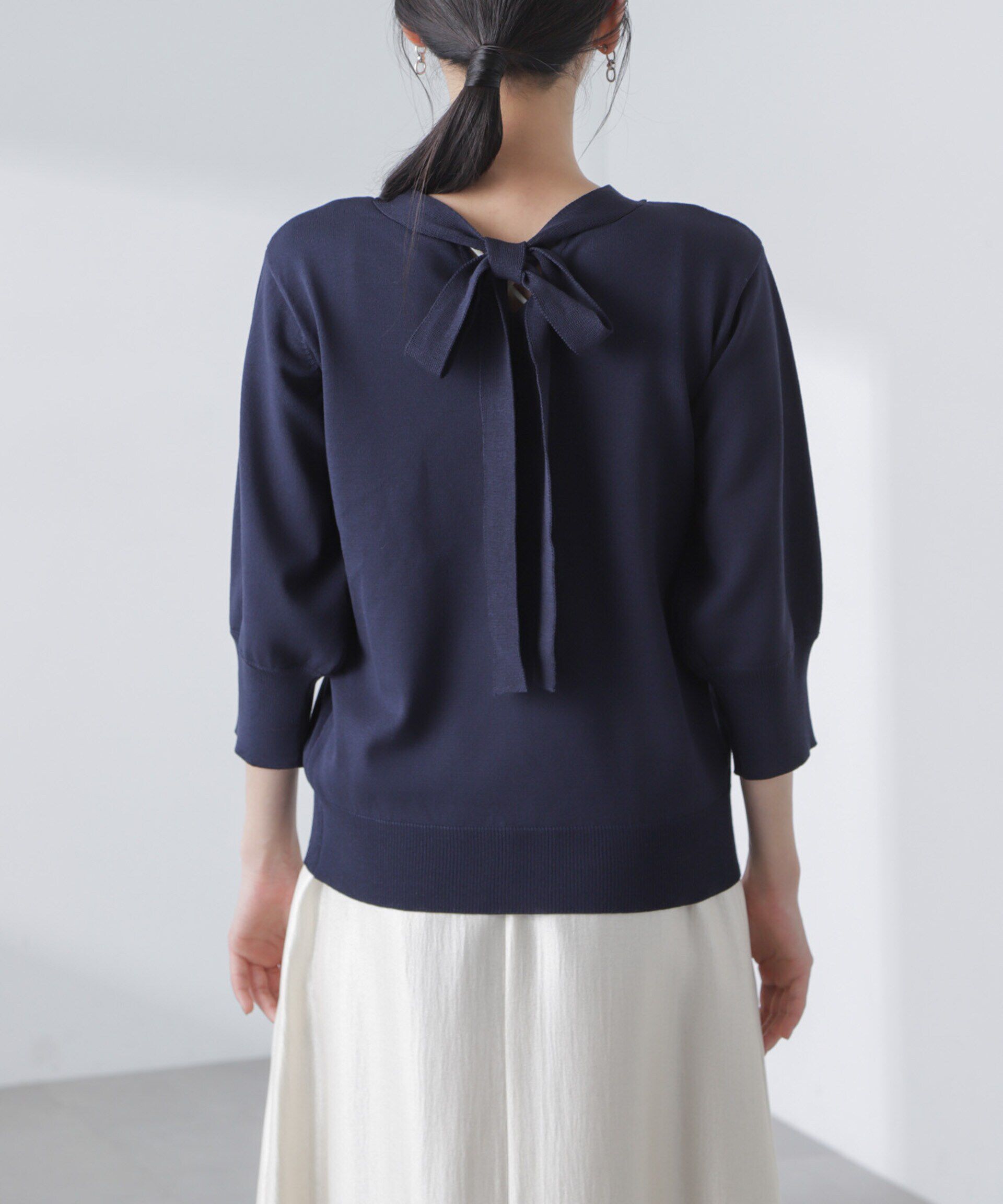 nano･universe「前後2wayボータイ半袖サマーニット」|ニット・セーター|