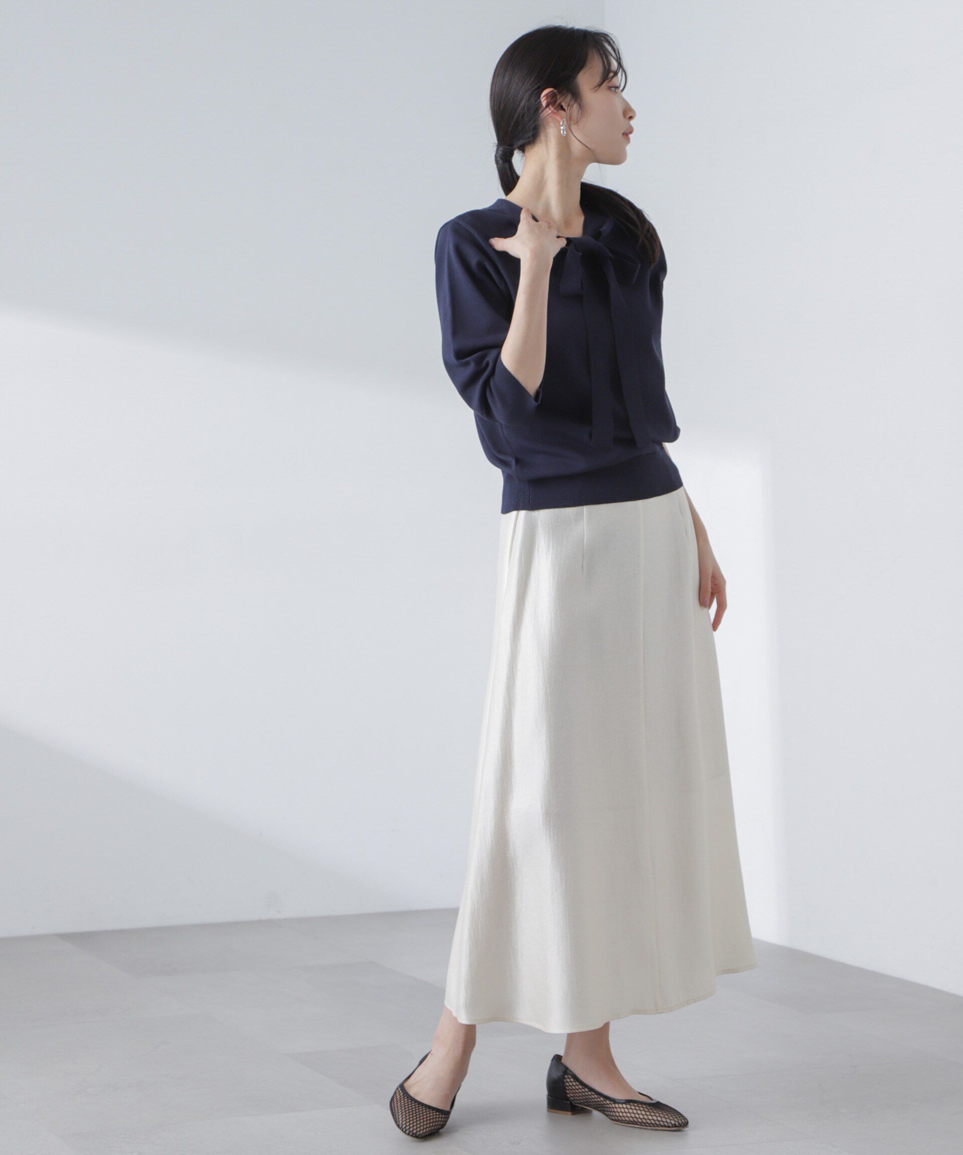 nano･universe「前後2wayボータイ半袖サマーニット」|ニット・セーター|