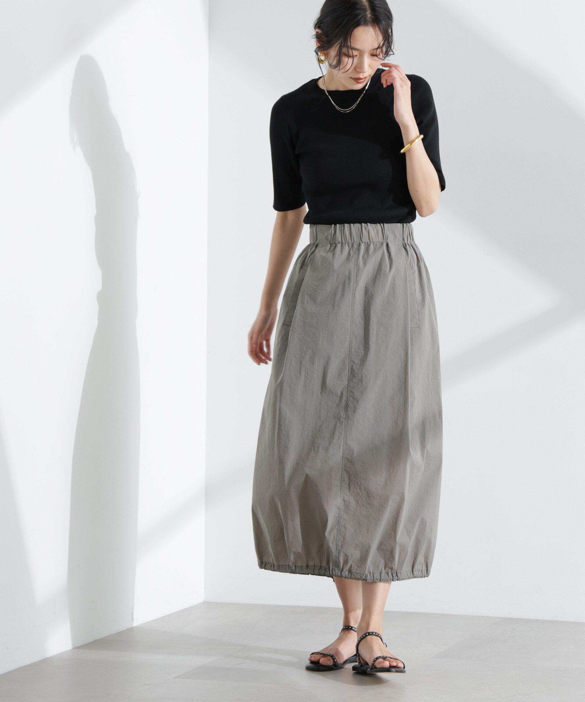 nano･universe「ウォッシャブルハイツイスト五分袖リブニット」|ニット・セーター|