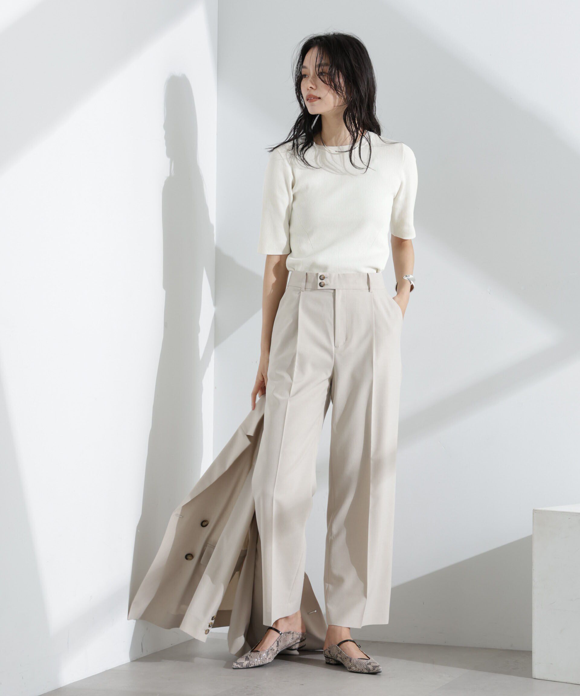 nano･universe「ウォッシャブルハイツイスト五分袖リブニット」|ニット・セーター|