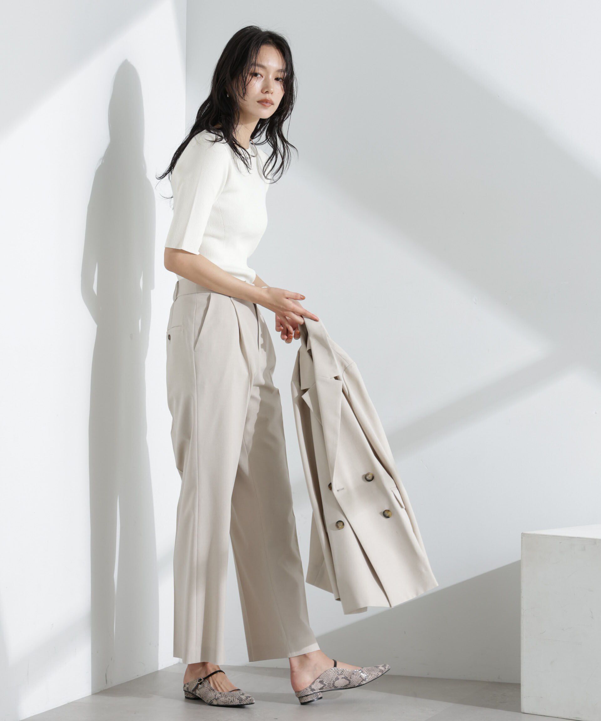 nano･universe「ウォッシャブルハイツイスト五分袖リブニット」|ニット・セーター|