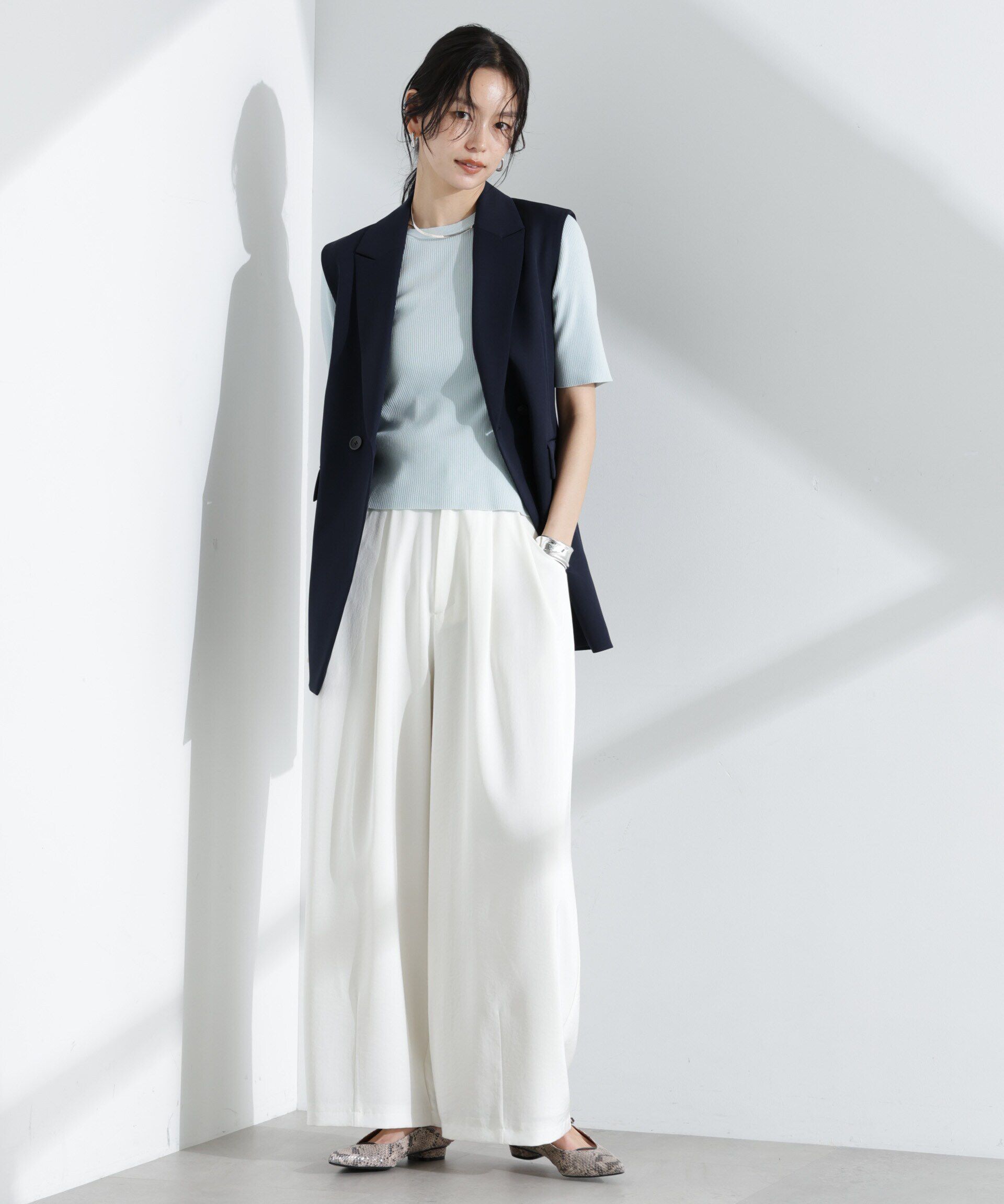 nano･universe「ウォッシャブルハイツイスト五分袖リブニット」|ニット・セーター|