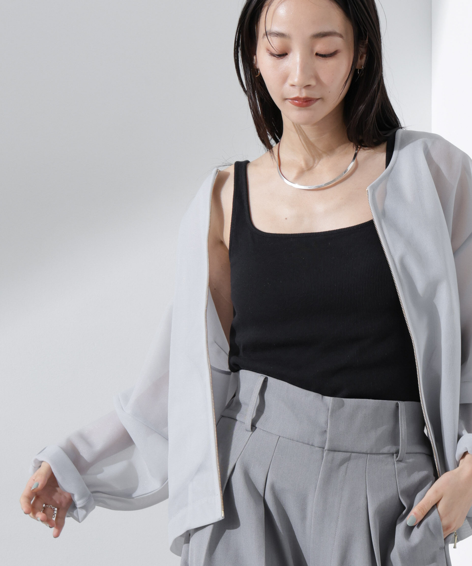 nano･universe「抗菌防臭リブカップ付きタンクトップ」|Tシャツ・カットソー|ブラック