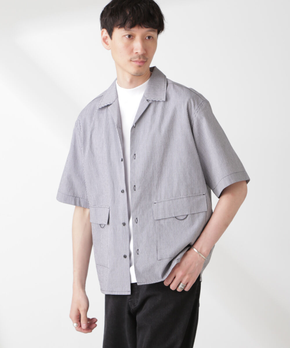 nano･universe「「NJ/CLUB」 マイクロギンガムチェックシャツ 半袖」|シャツ・ブラウス|ブラック