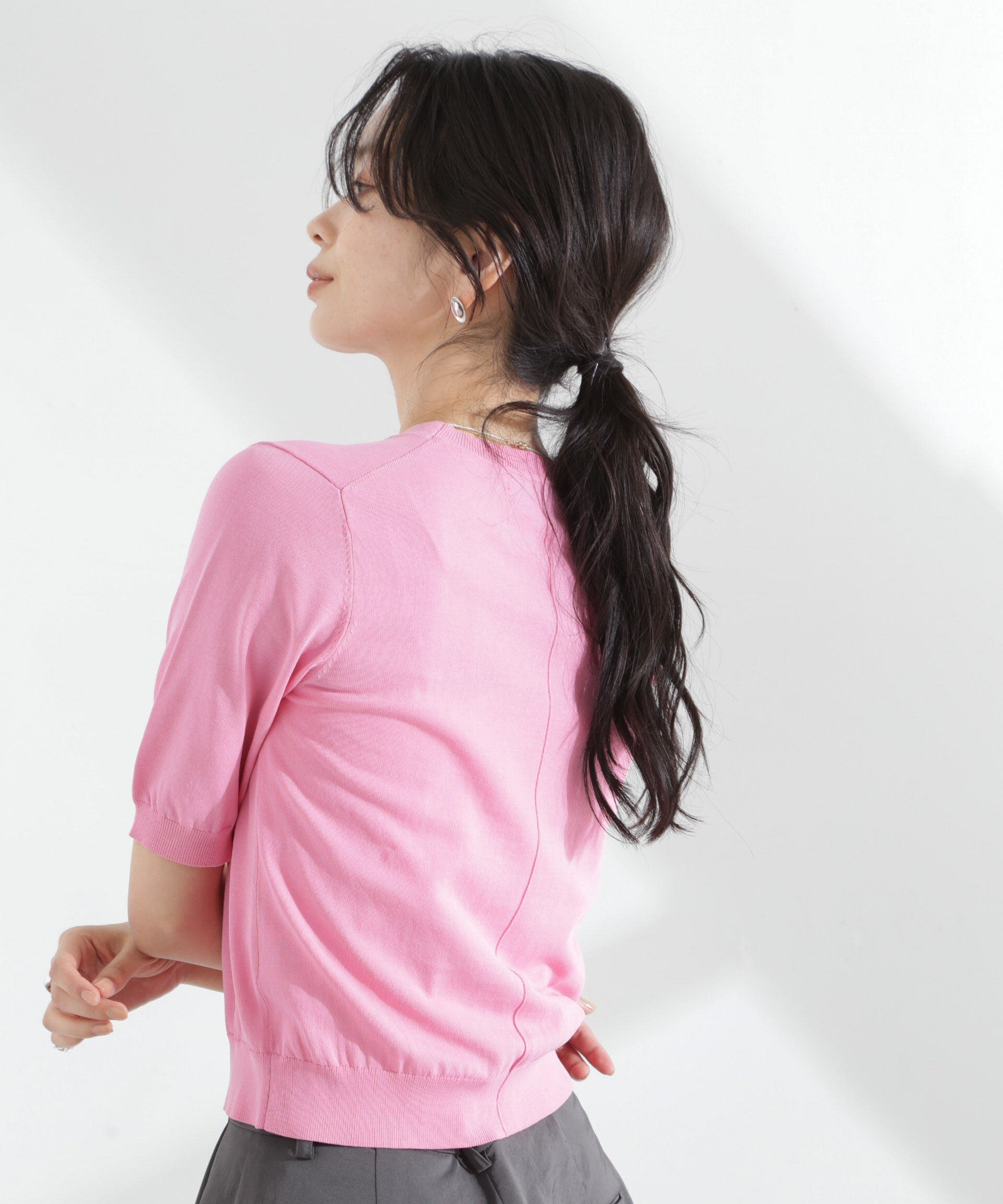 nano･universe「TEKNICO GIZAコットンVネックコンパクトニット」|ニット・セーター|