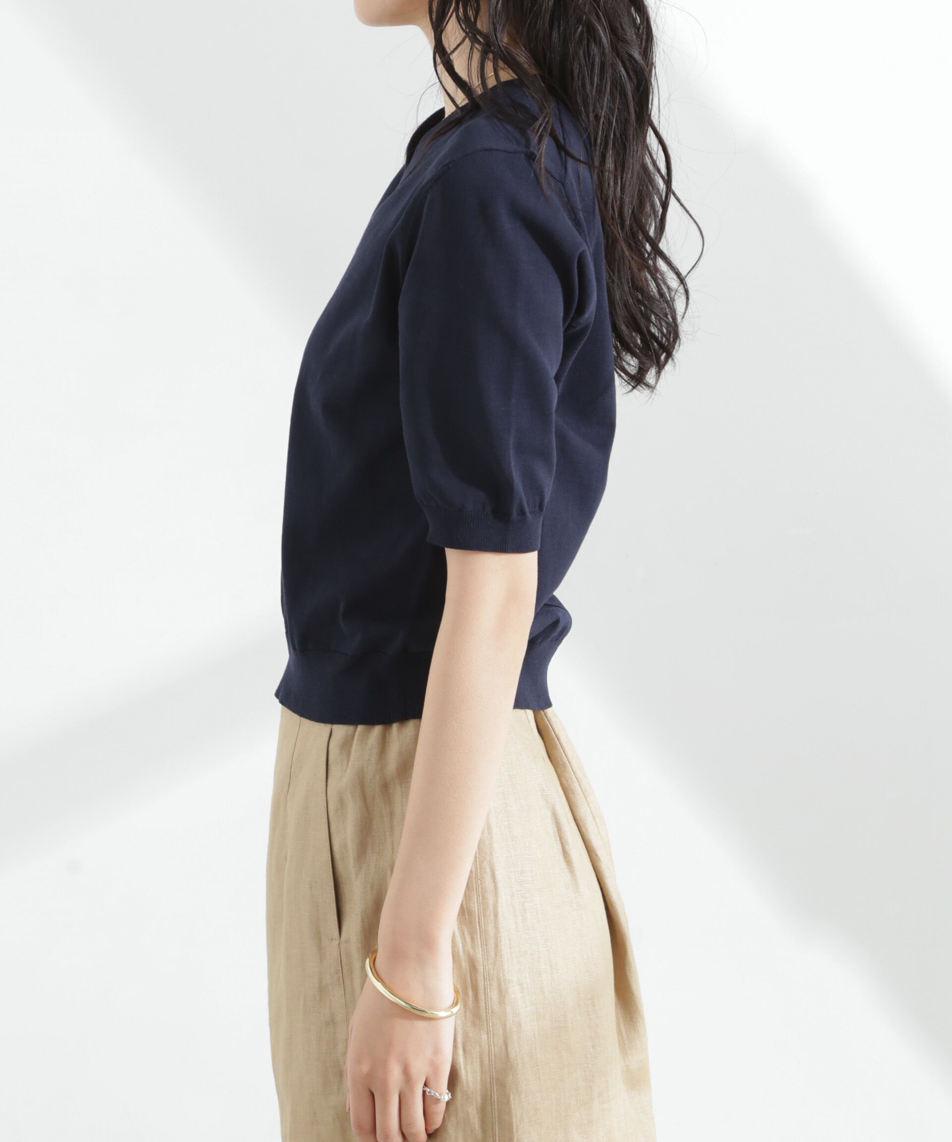 nano･universe「TEKNICO GIZAコットンVネックコンパクトニット」|ニット・セーター|