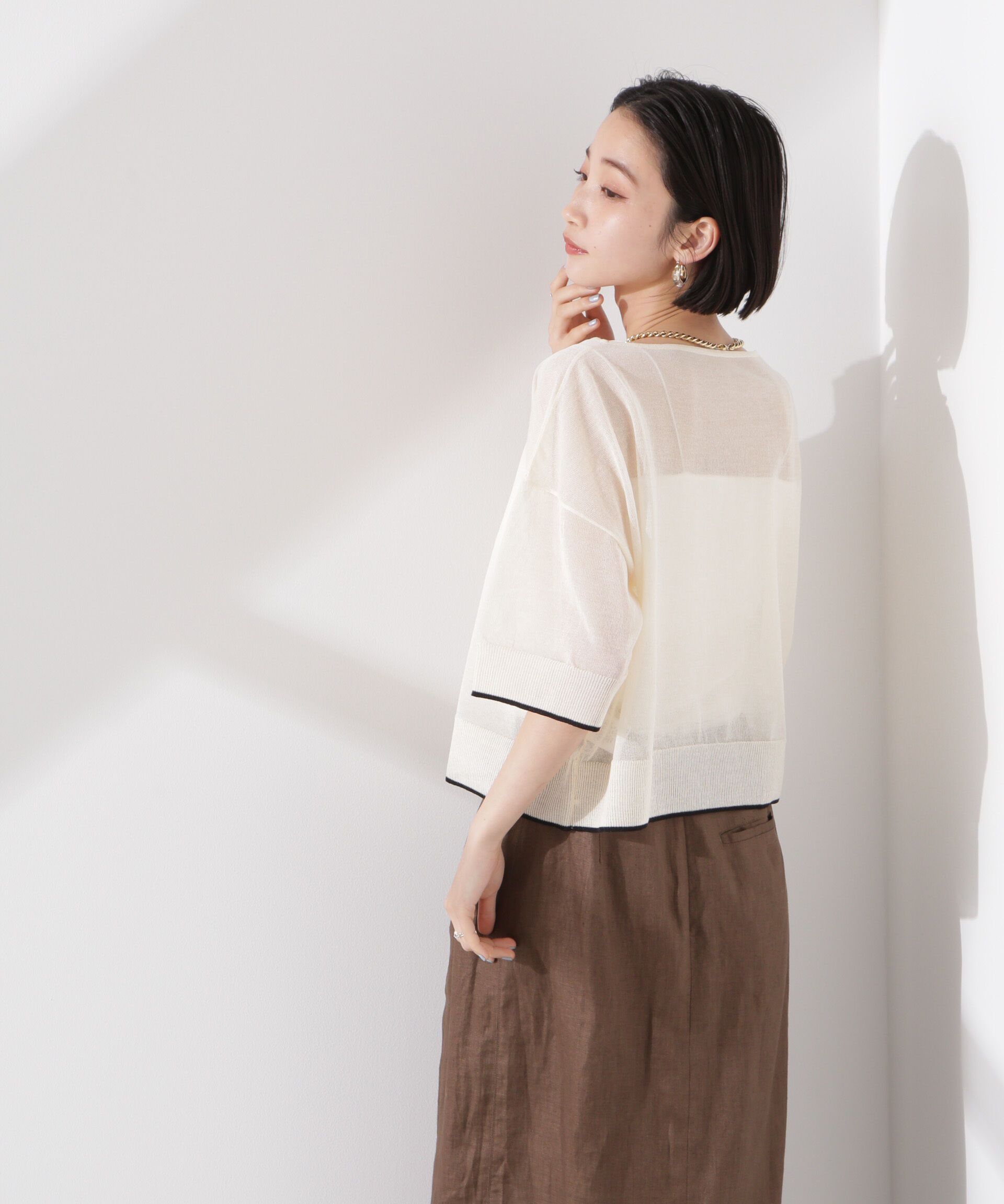 nano･universe「洗濯機洗可バイカラーシアーニット」|ニット・セーター|