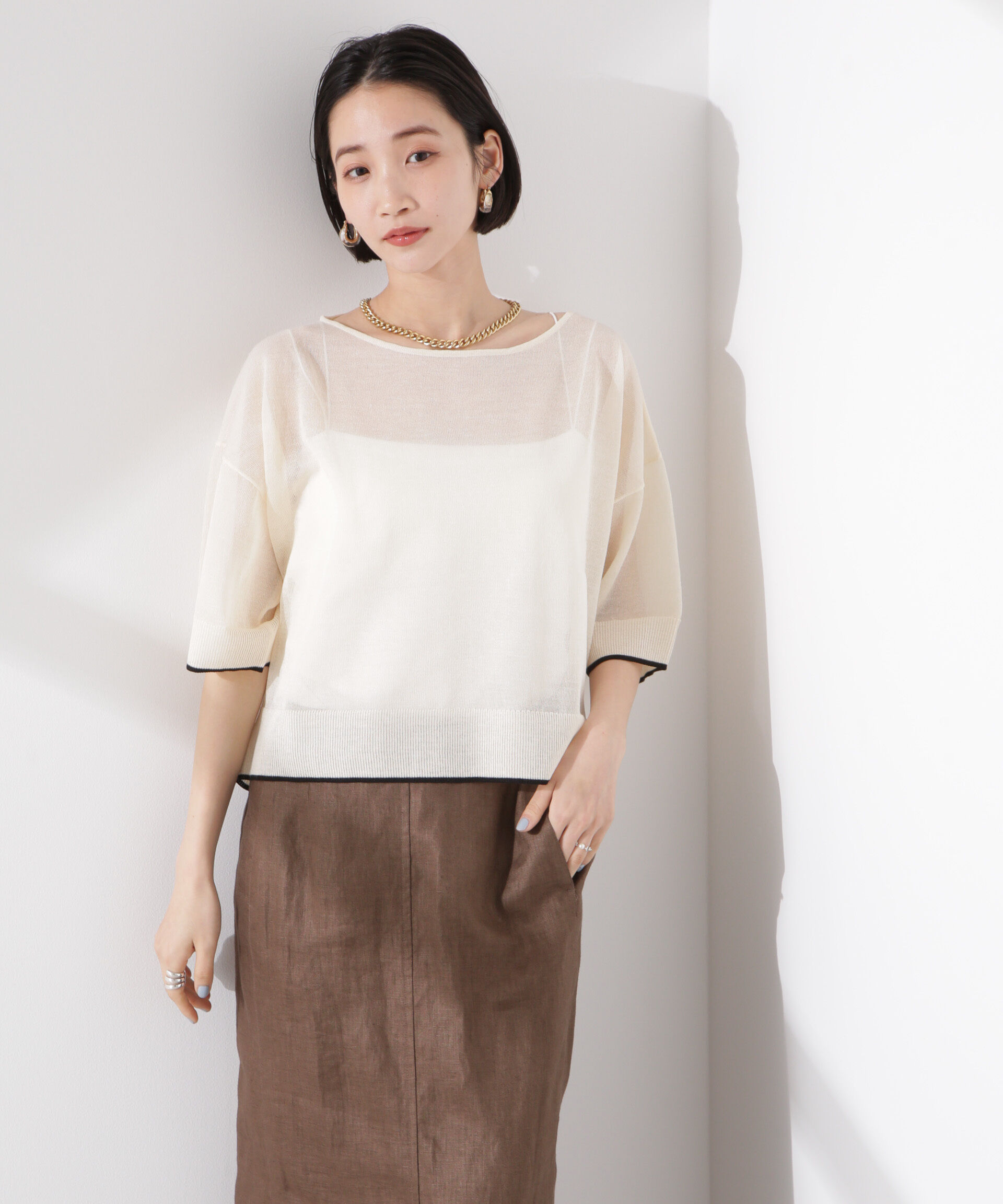 nano･universe「洗濯機洗可バイカラーシアーニット」|ニット・セーター|