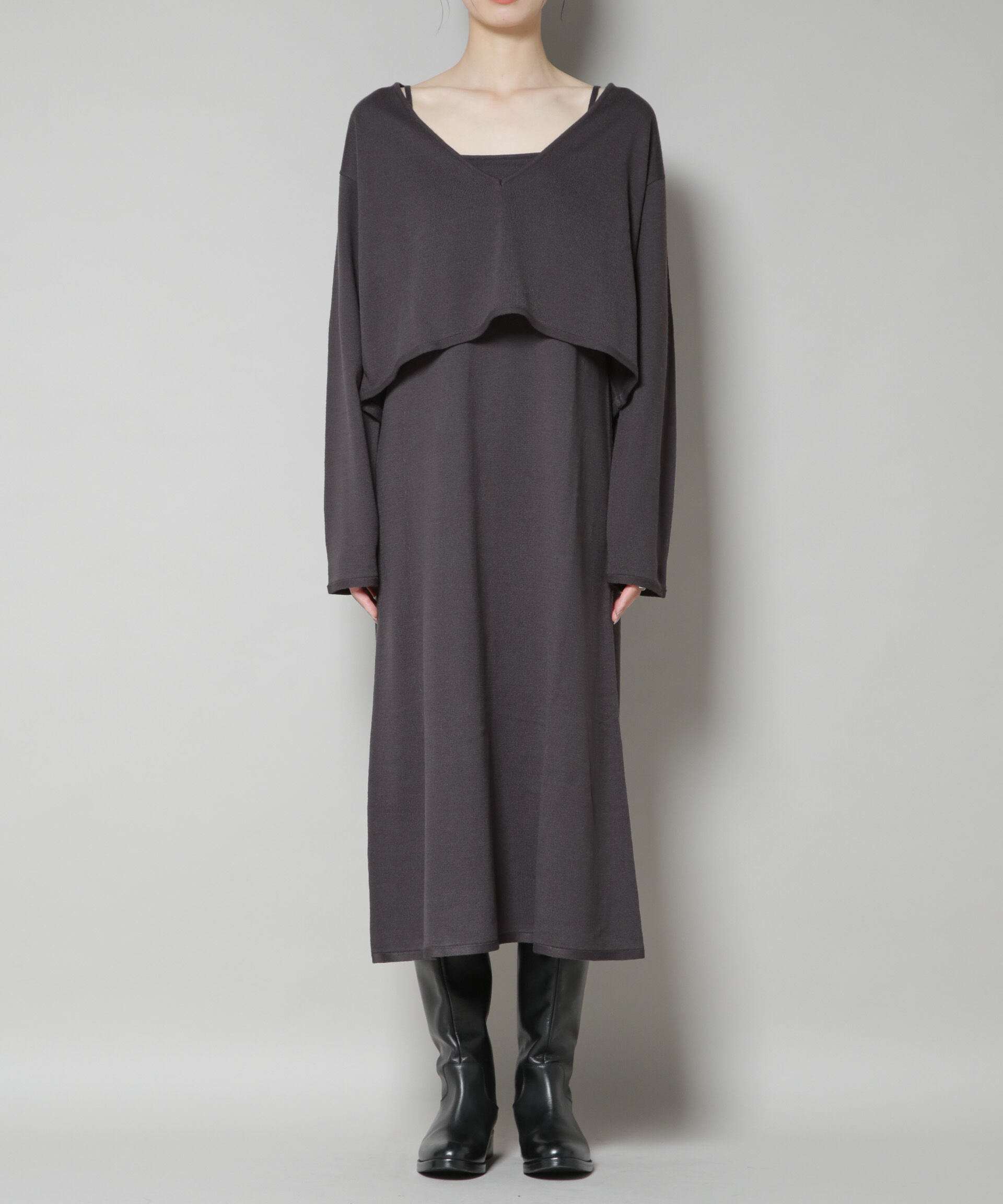 nano･universe「ニットキャミワンピース&times;クロップドVネックニット セット」|ワンピース|