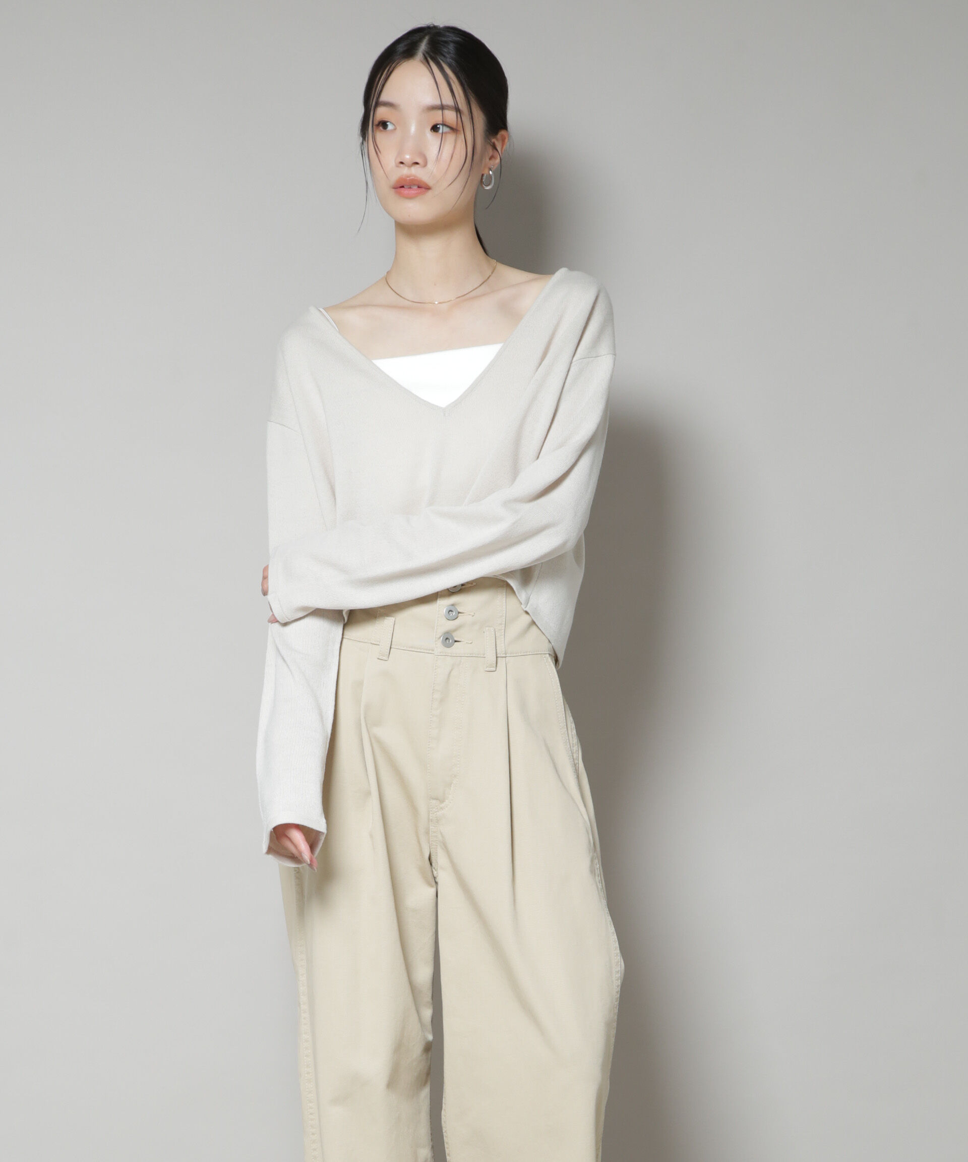 nano･universe「ニットキャミワンピース&times;クロップドVネックニット セット」|ワンピース|