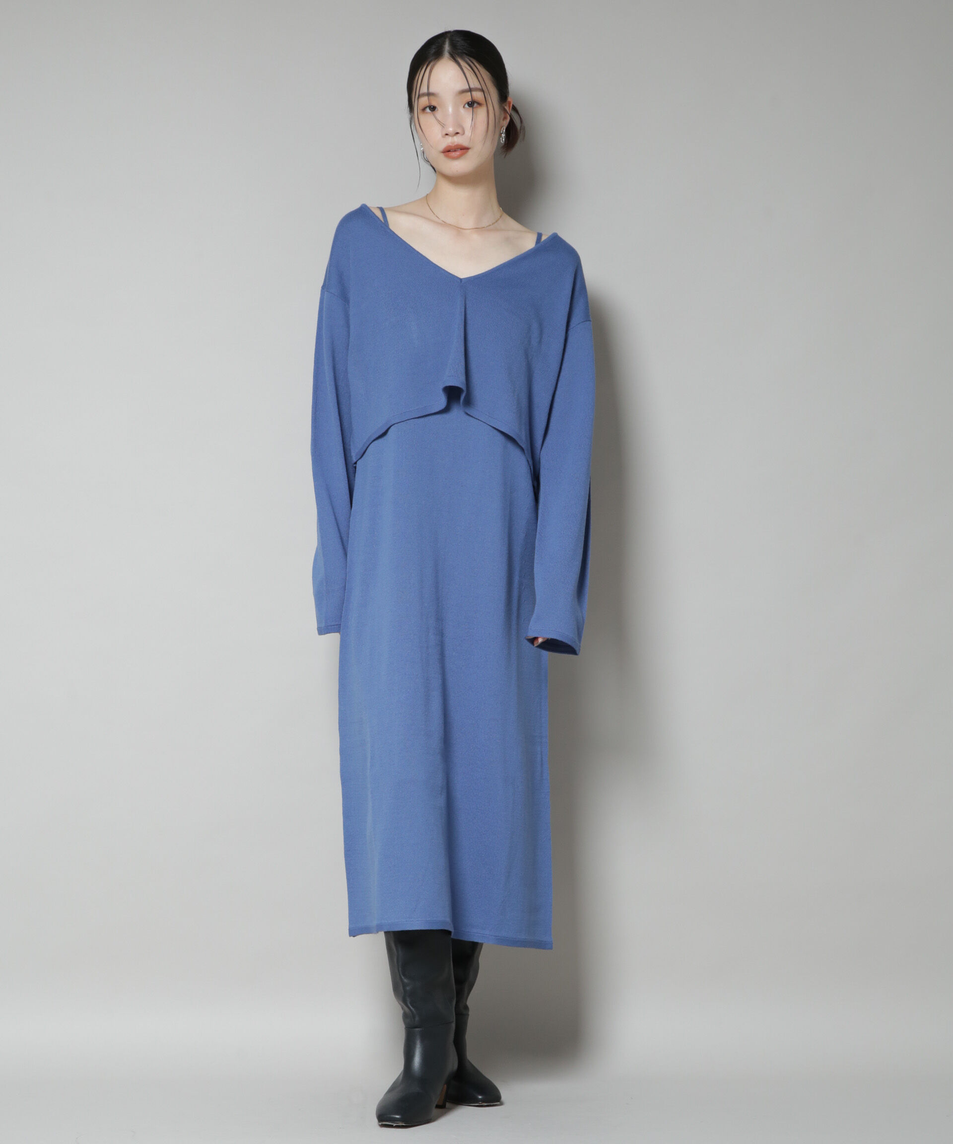 nano･universe「ニットキャミワンピース&times;クロップドVネックニット セット」|ワンピース|