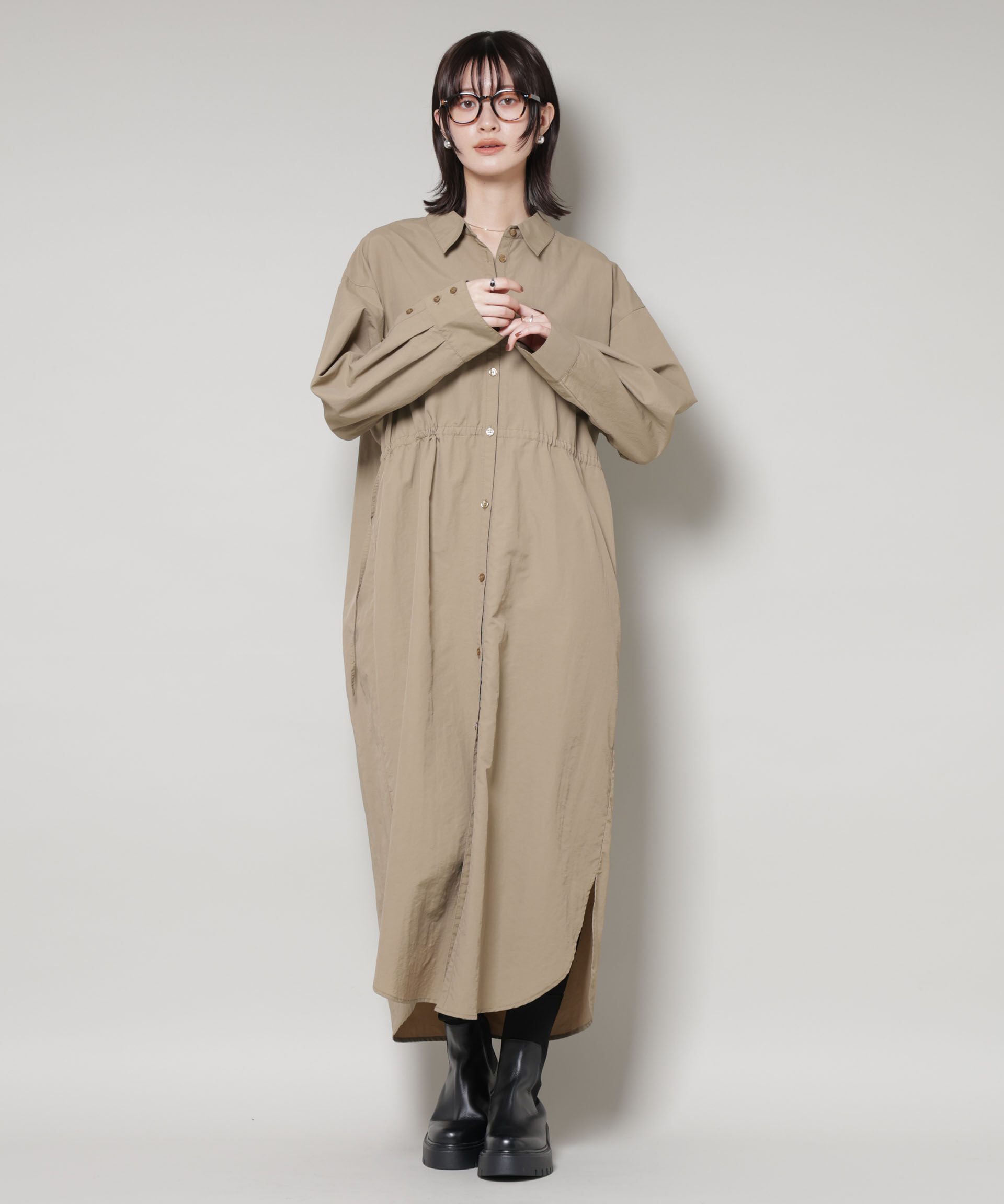 nano･universe「ナイロンタッサードロストシャツワンピース」|ワンピース|