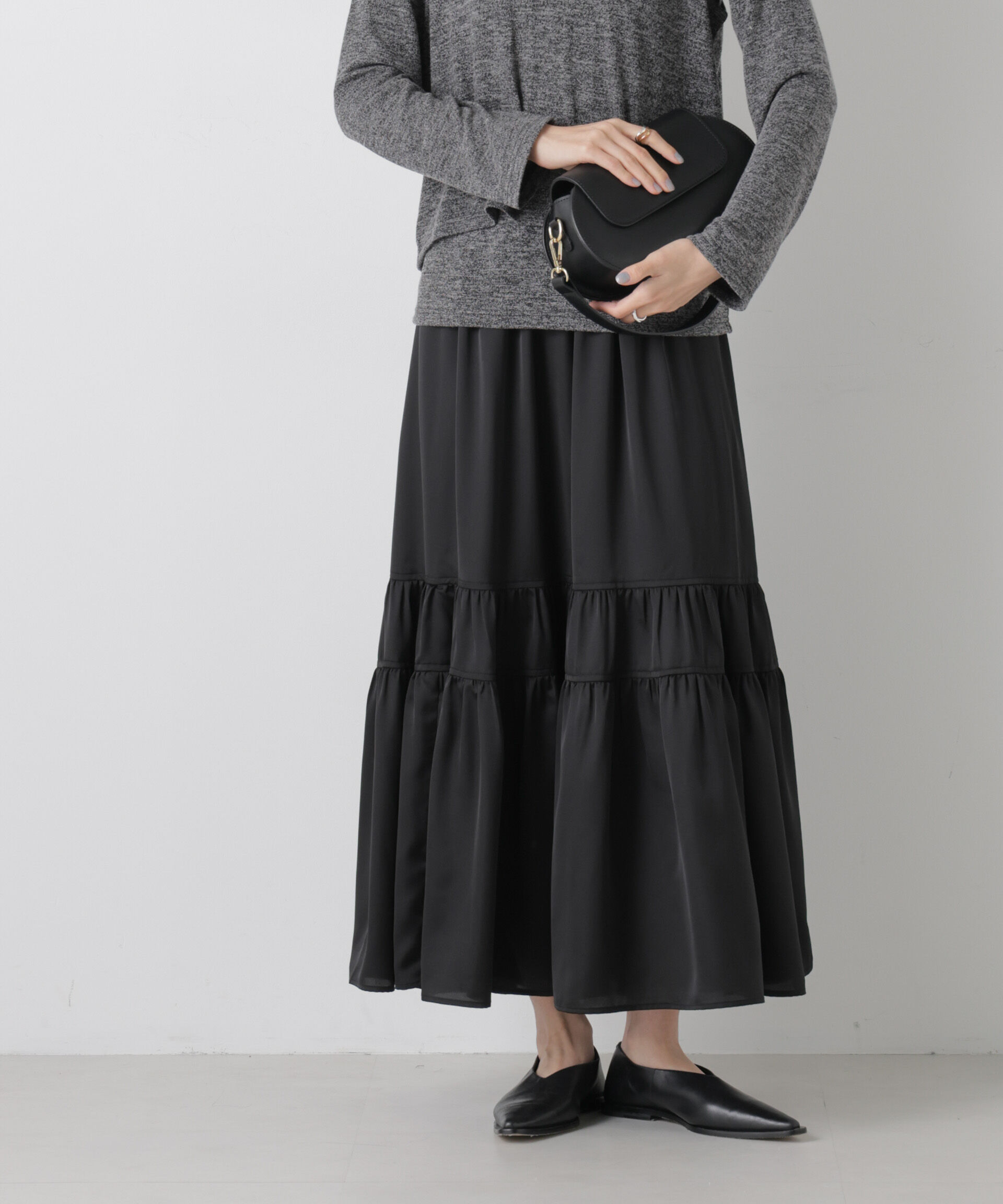 nano･universe「ティアード切り替えサテンギャザースカート」|スカート|
