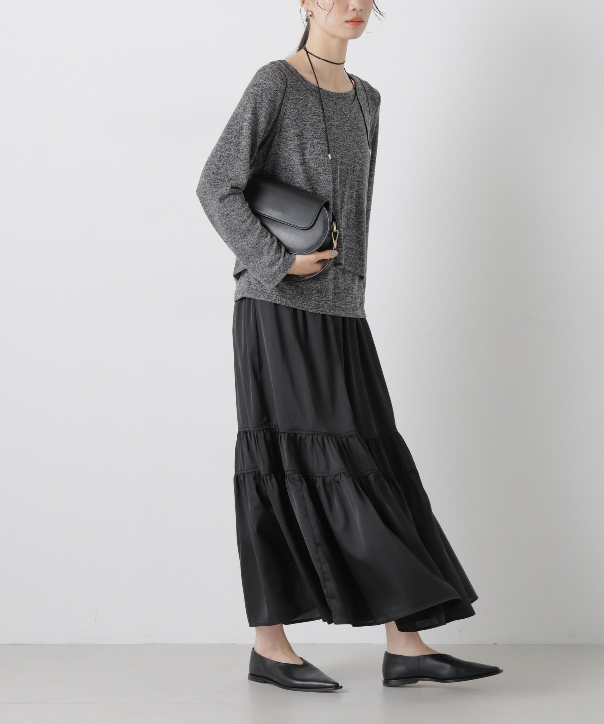 nano･universe「ティアード切り替えサテンギャザースカート」|スカート|